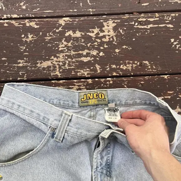 (34x30) Vintage 90s JNCO Jeans Smokestacks Pipes Wide Leg Baggy Skater Rave - Picture 4 of 8
